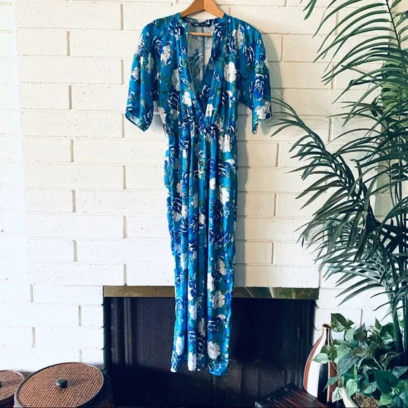 NWOT Zara Blue Floral Print Jumpsuit
